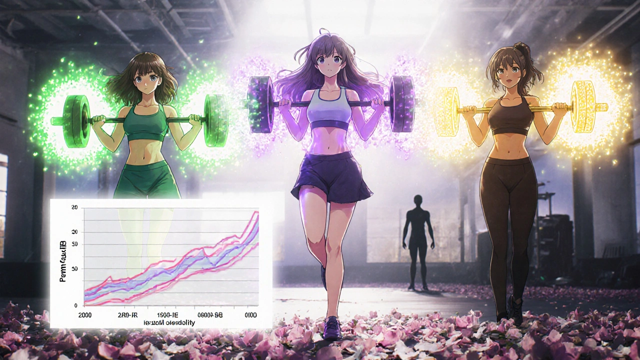 Diverse women exercising with glowing energy auras, defeating metabolic imbalance.