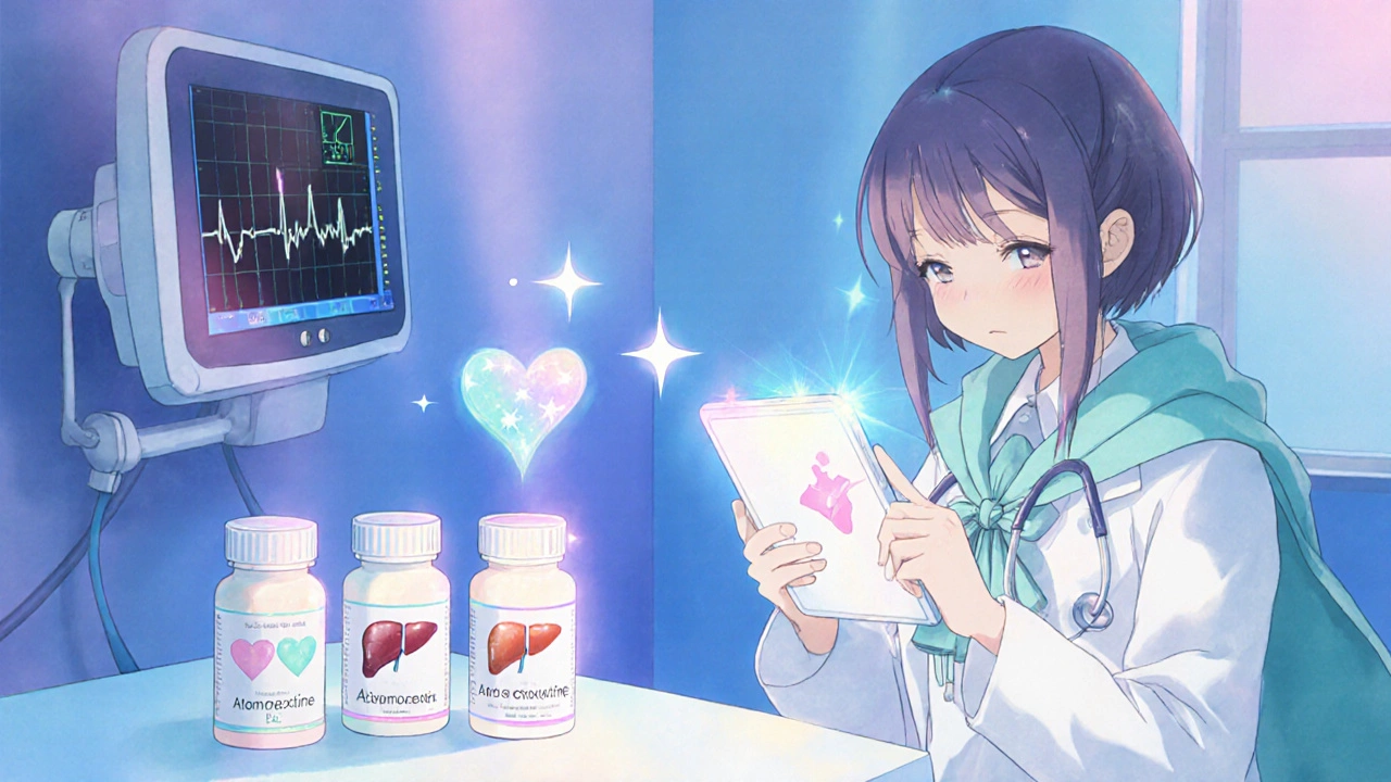 Doctor's office with magical doctor, glowing pill bottle, heart and liver monitoring symbols.