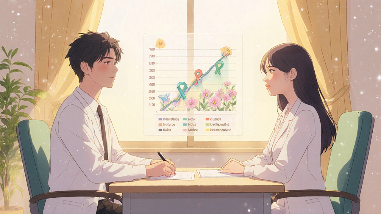 Patient and therapist sharing a hopeful, glowing follow‑up scene.