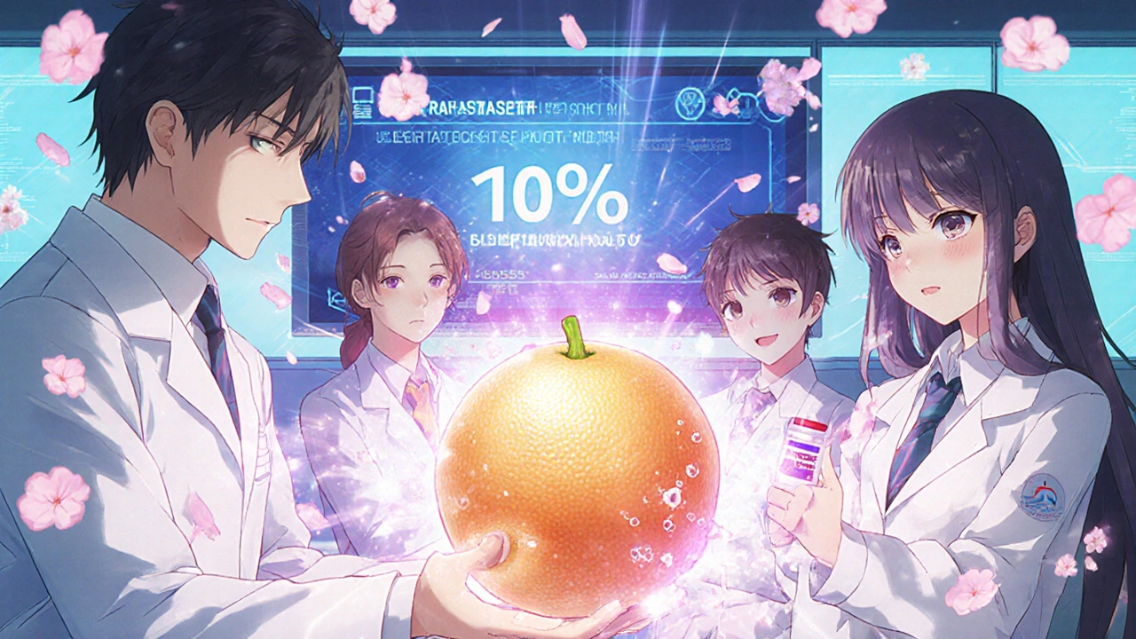 Medical heroes purifying a grapefruit into harmless crystals, with patients safe in the background and digital alerts lowering.