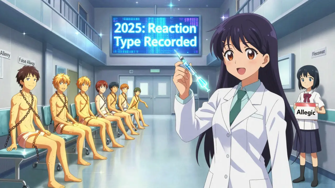 A girl unlocks healing light for patients mislabeled as allergic to penicillin, with a digital billboard in the background.