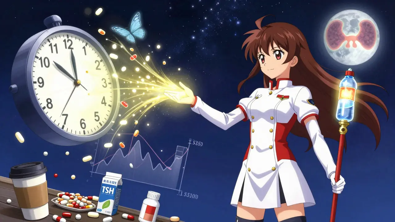 A medical heroine purifies thyroid interference with water and light, turning chaos into harmony.