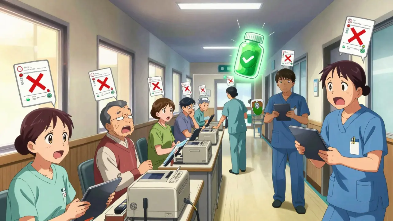 Nursing home staff overwhelmed by floating drug formularies, one pill approved with a Medicaid shield.